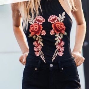 Rose halter mesh bodysuit